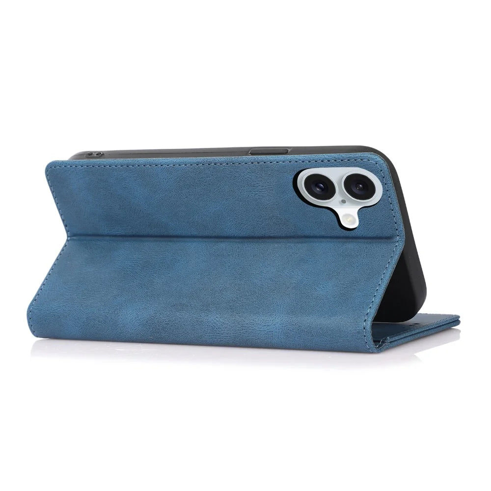 For iPhone 16 Case Wallet Magnetic Closing Leather Flip Phone Cover - Blue - 4