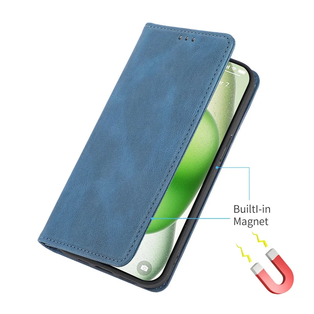 For iPhone 16 Case Wallet Magnetic Closing Leather Flip Phone Cover - Blue - 5