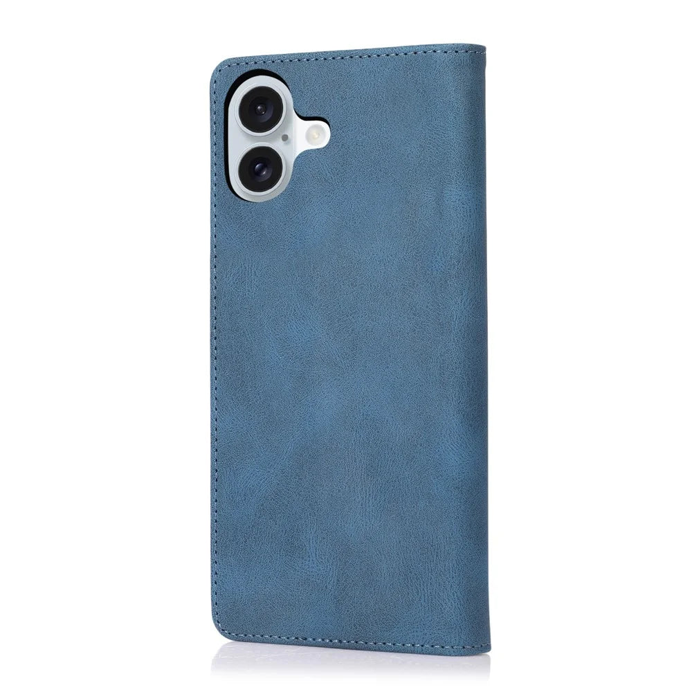 For iPhone 16 Case Wallet Magnetic Closing Leather Flip Phone Cover - Blue - 7