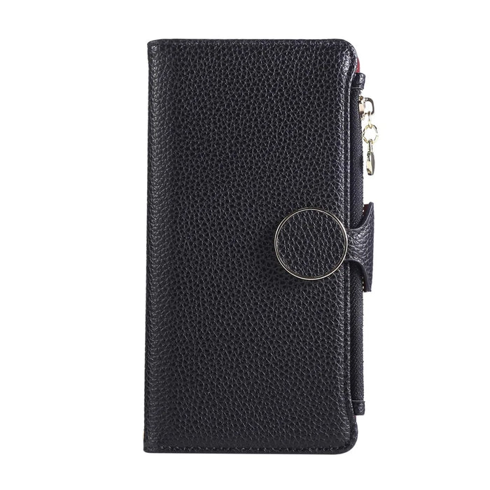 For Samsung Galaxy  S25 Ultra Case Zipper Wallet Leather Phone Cover with Wrist Strap - Black - 6