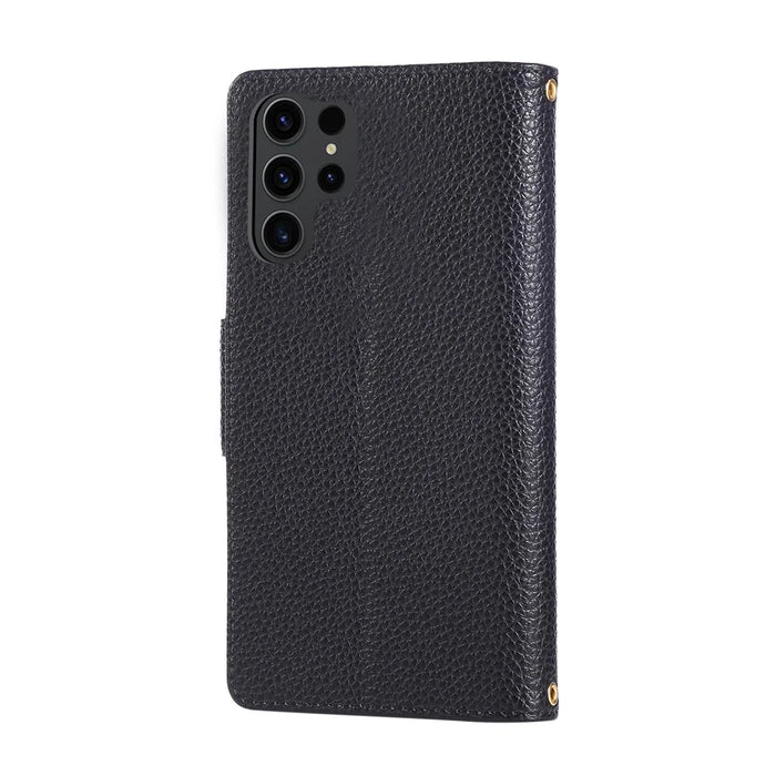 For Samsung Galaxy  S25 Ultra Case Zipper Wallet Leather Phone Cover with Wrist Strap - Black - 7