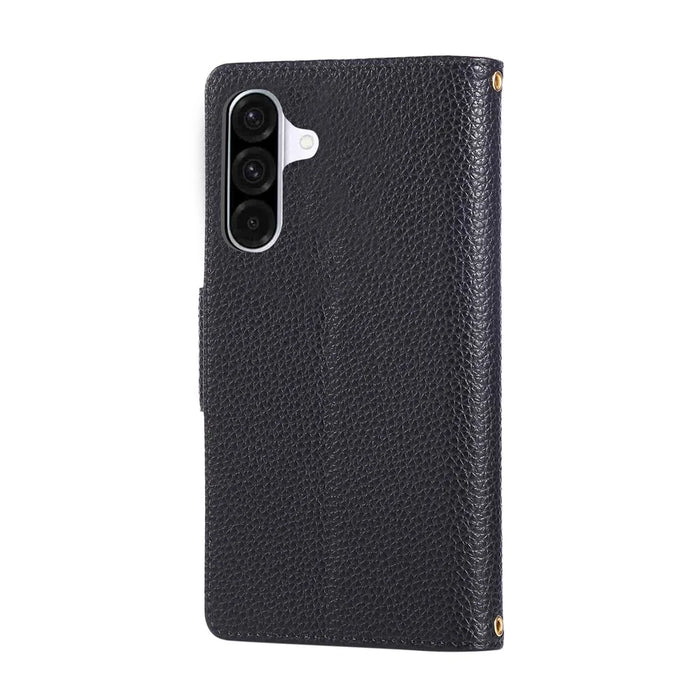 For Samsung Galaxy A15 4G / 5G Case Zipper Wallet Leather Phone Cover with Wrist Strap - Black - 7