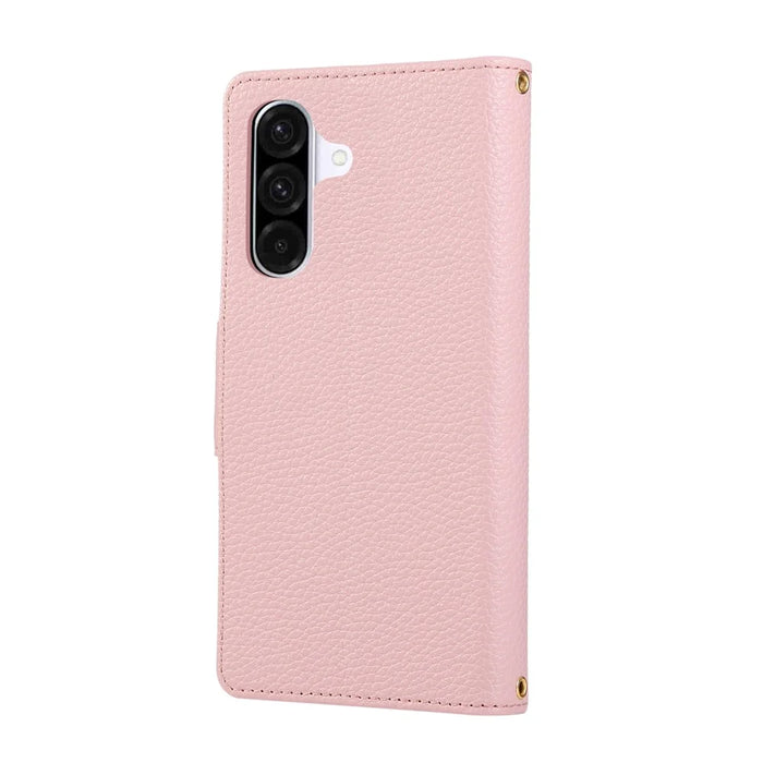 For Samsung Galaxy A35 5G Case Zipper Wallet Leather Phone Cover with Wrist Strap - Pink - 7