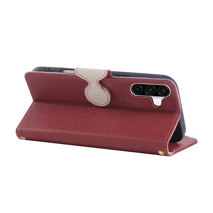 For Samsung Galaxy A55 5G Case Zipper Wallet Leather Phone Cover with Wrist Strap - Wine Red - 4