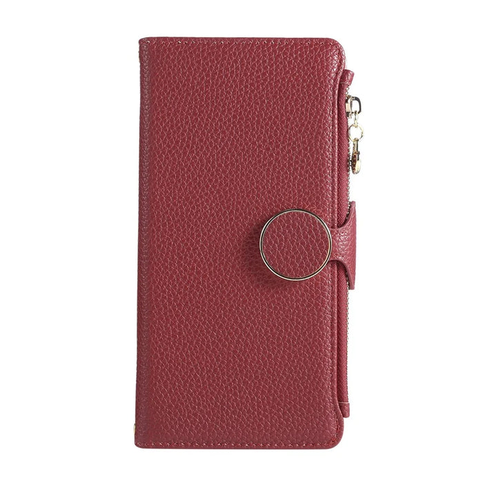 For Samsung Galaxy A55 5G Case Zipper Wallet Leather Phone Cover with Wrist Strap - Wine Red - 6