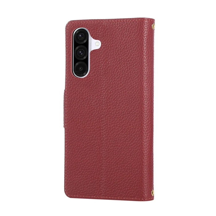 For Samsung Galaxy A55 5G Case Zipper Wallet Leather Phone Cover with Wrist Strap - Wine Red - 7