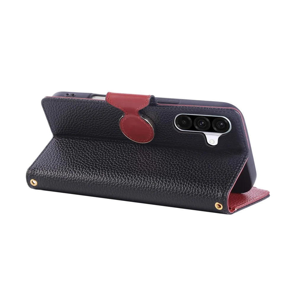For Samsung Galaxy A16 4G / 5G / A26 5G Case Zipper Wallet Leather Phone Cover with Wrist Strap - Black - 4