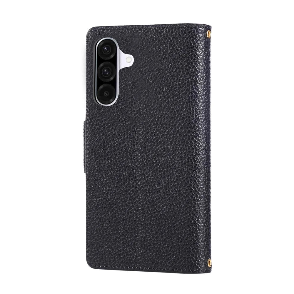 For Samsung Galaxy A16 4G / 5G / A26 5G Case Zipper Wallet Leather Phone Cover with Wrist Strap - Black - 7