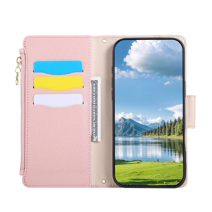 For Samsung Galaxy A56 5G Case Zipper Wallet Leather Phone Cover with Wrist Strap - Pink - 2
