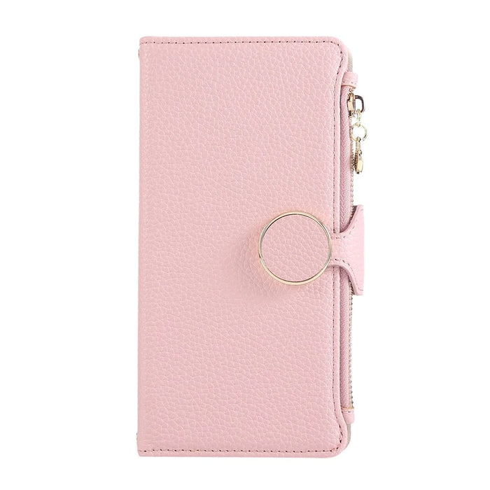 For Samsung Galaxy A56 5G Case Zipper Wallet Leather Phone Cover with Wrist Strap - Pink - 6