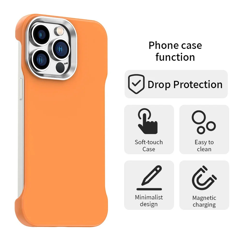 For iPhone 13 Pro Case Frameless Ultra Thin TPU + PET Phone Cover Reinforced Corners - Orange - 2