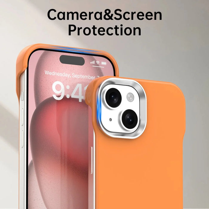 For iPhone 15 Plus / 14 Plus Case Frameless Ultra Thin TPU + PET Phone Cover Reinforced Corners - Orange - 7