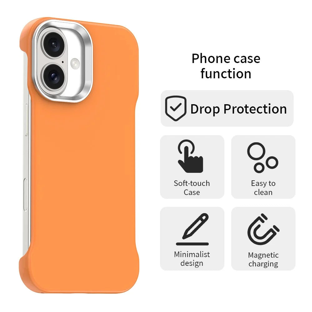 For iPhone 16 Case Frameless Ultra Thin TPU + PET Phone Cover Reinforced Corners - Orange - 2