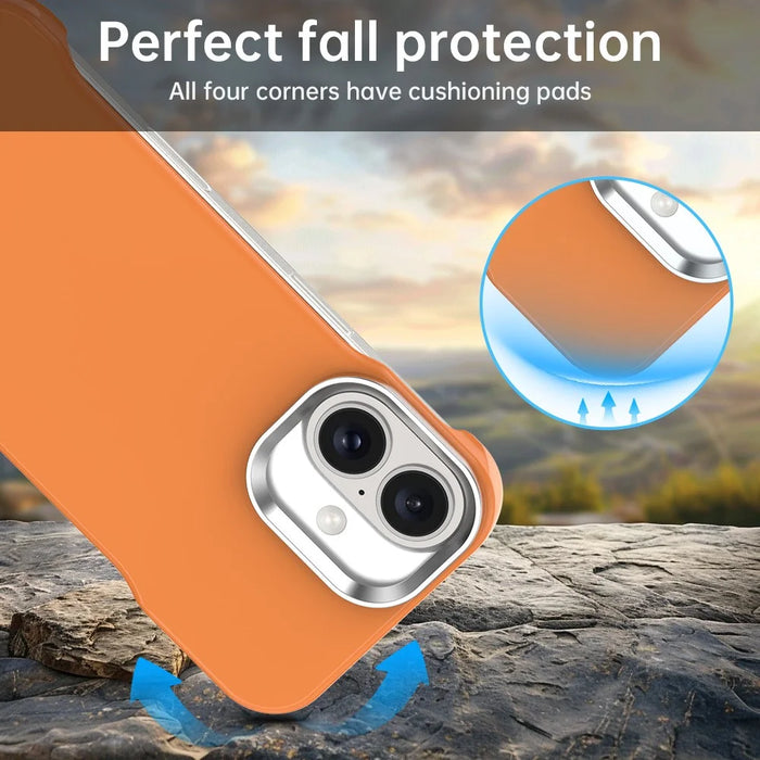 For iPhone 16 Plus Case Frameless Ultra Thin TPU + PET Phone Cover Reinforced Corners - Orange - 4