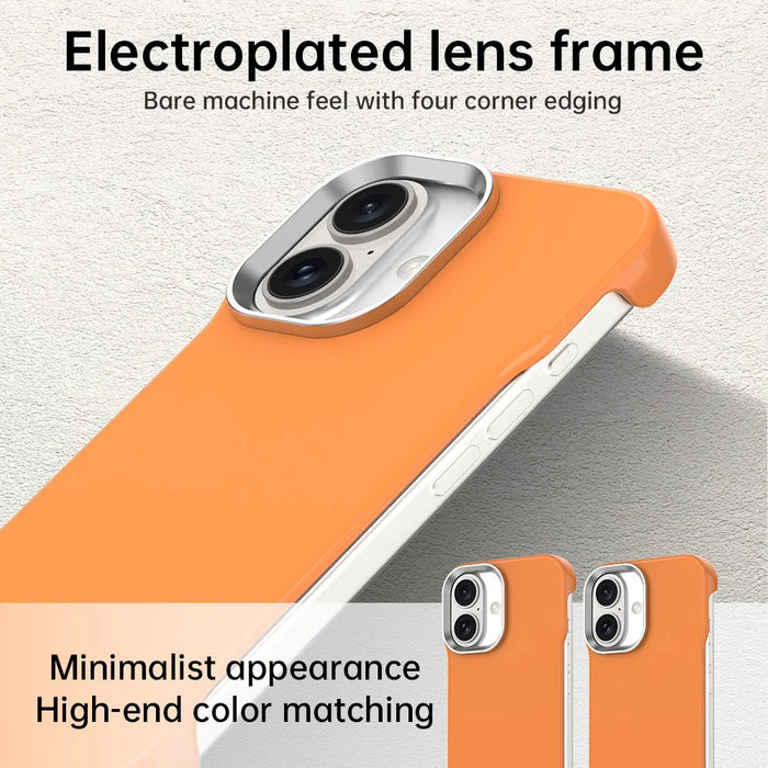 For iPhone 16 Plus Case Frameless Ultra Thin TPU + PET Phone Cover Reinforced Corners - Orange - 5