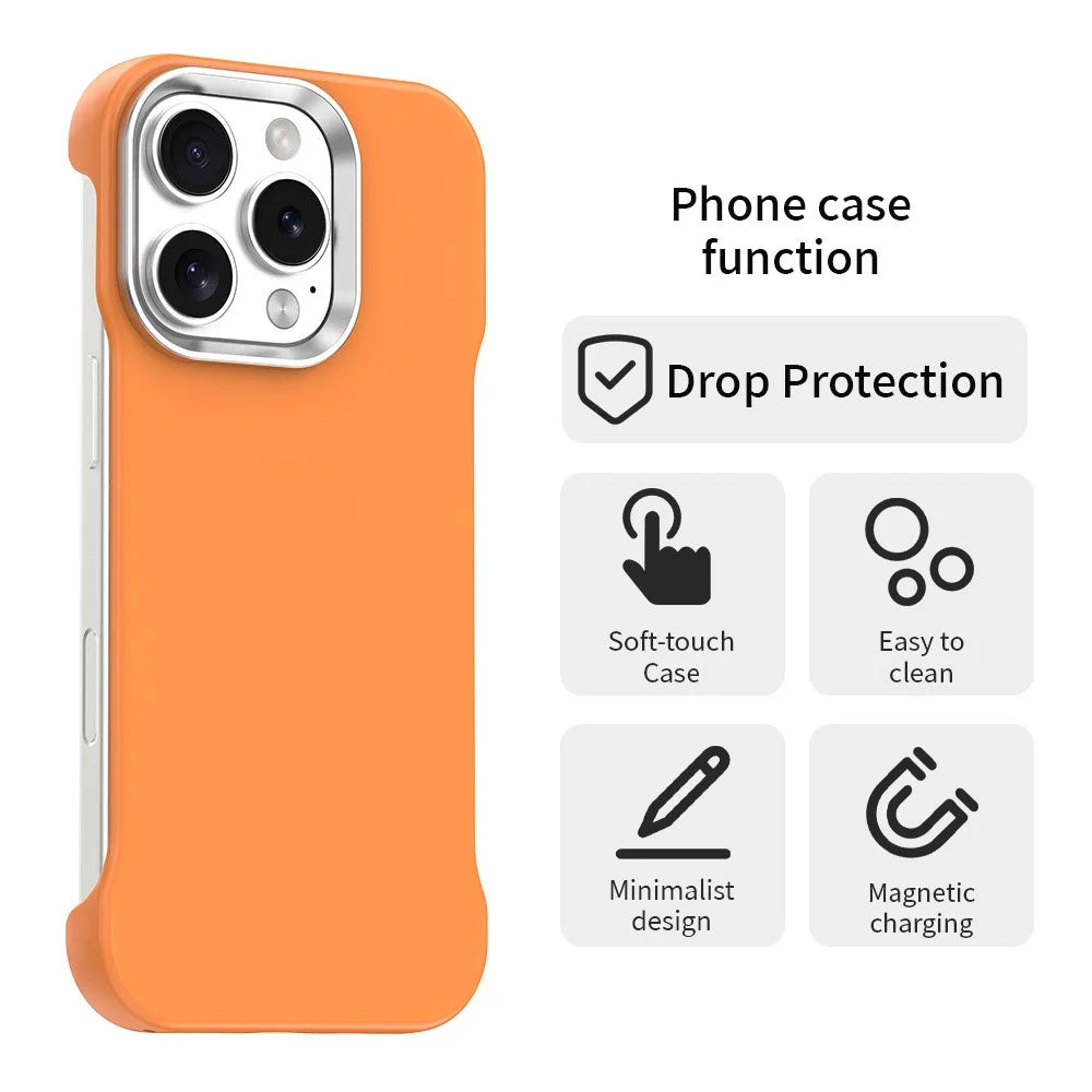 For iPhone 16 Pro Case Frameless Ultra Thin TPU + PET Phone Cover Reinforced Corners - Orange - 2