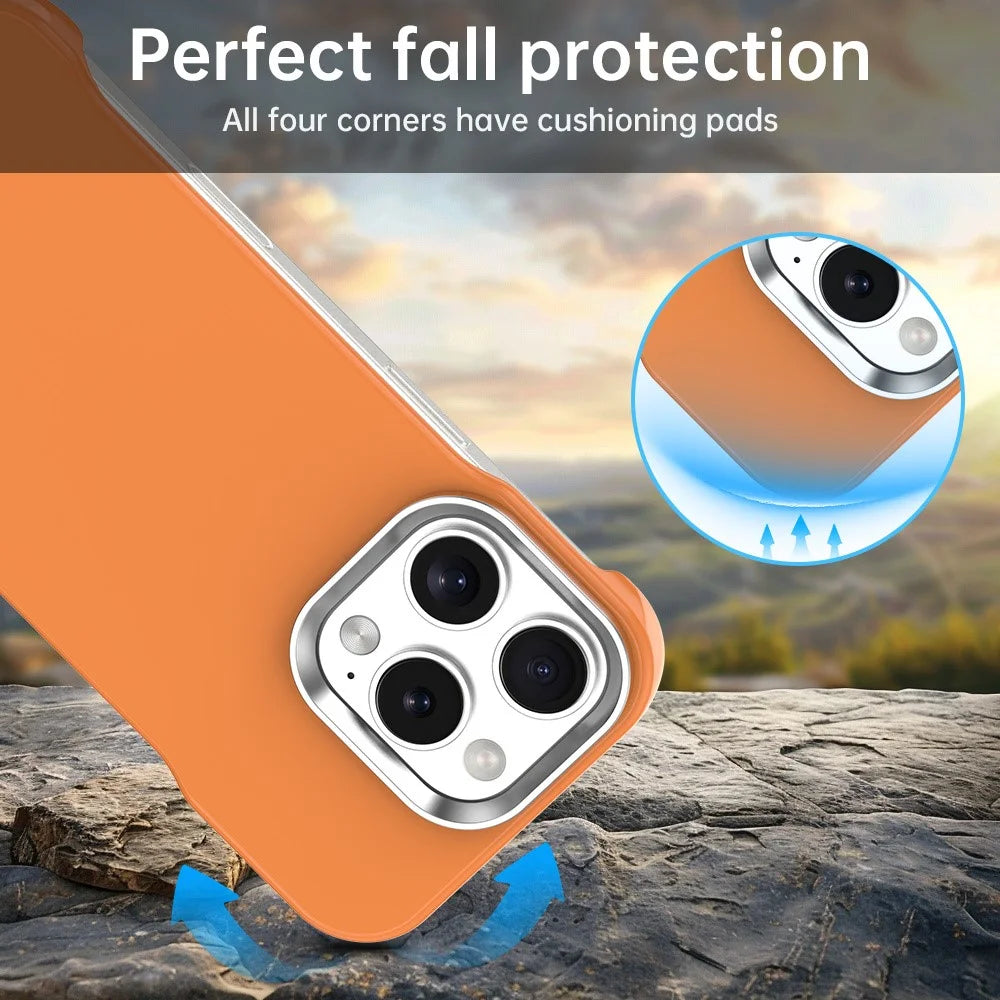 For iPhone 16 Pro Case Frameless Ultra Thin TPU + PET Phone Cover Reinforced Corners - Orange - 4