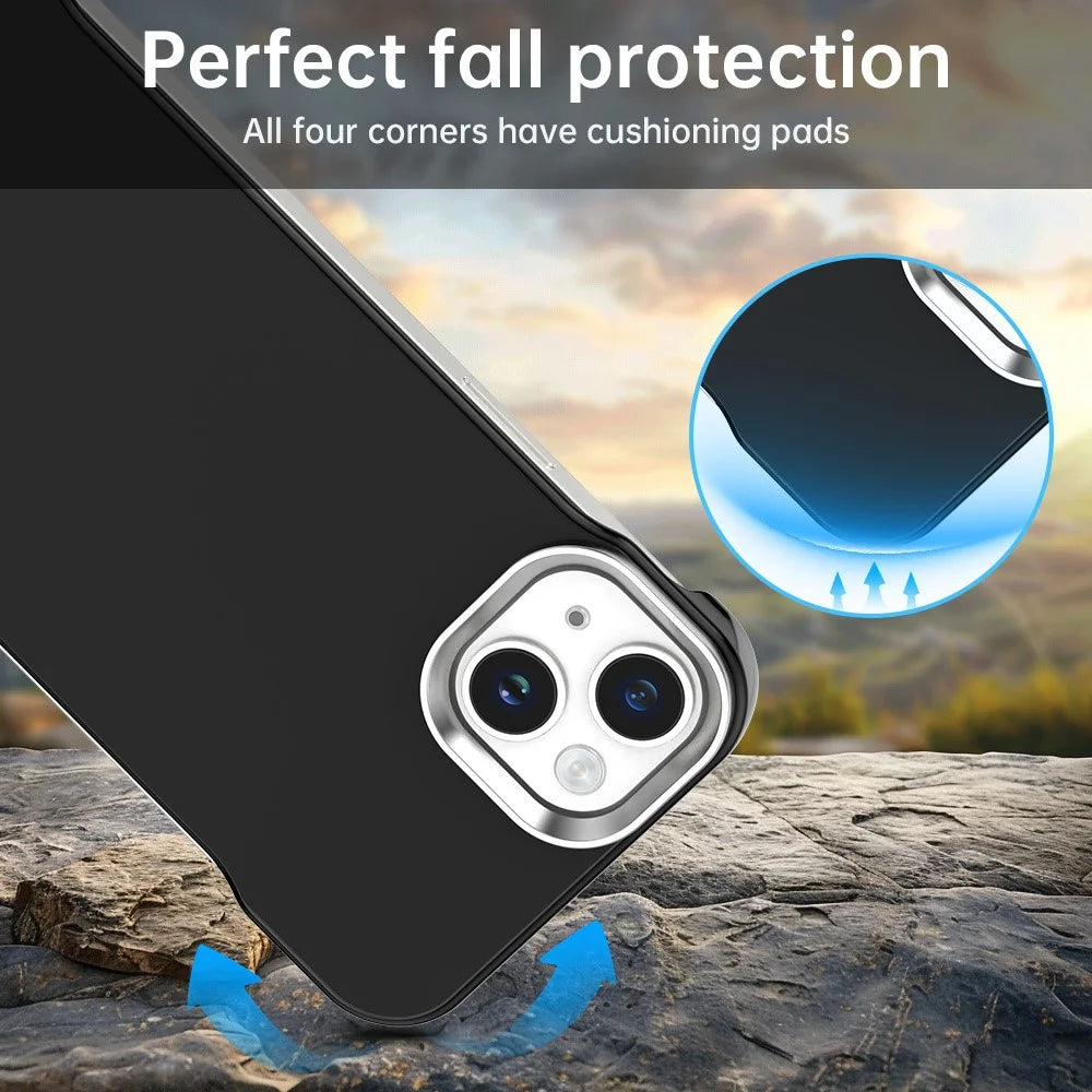 For iPhone 14 / 13 Case Frameless Ultra Thin TPU + PET Phone Cover Reinforced Corners - Black - 3