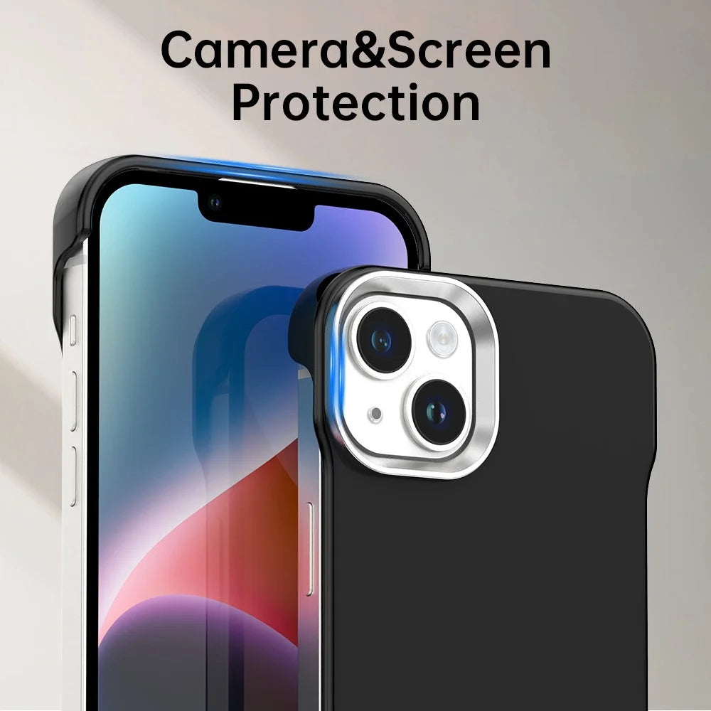 For iPhone 14 / 13 Case Frameless Ultra Thin TPU + PET Phone Cover Reinforced Corners - Black - 7