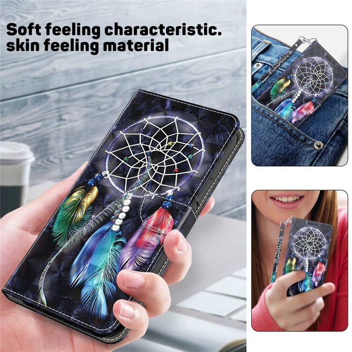 For Samsung Galaxy S23 3D Pattern Printing Anti-scratch Stand Case PU Leather Drop-proof Phone Wallet Cover with Strap - Dream Catcher - 5