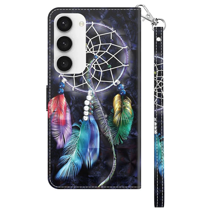 For Samsung Galaxy S23 3D Pattern Printing Anti-scratch Stand Case PU Leather Drop-proof Phone Wallet Cover with Strap - Dream Catcher - 7