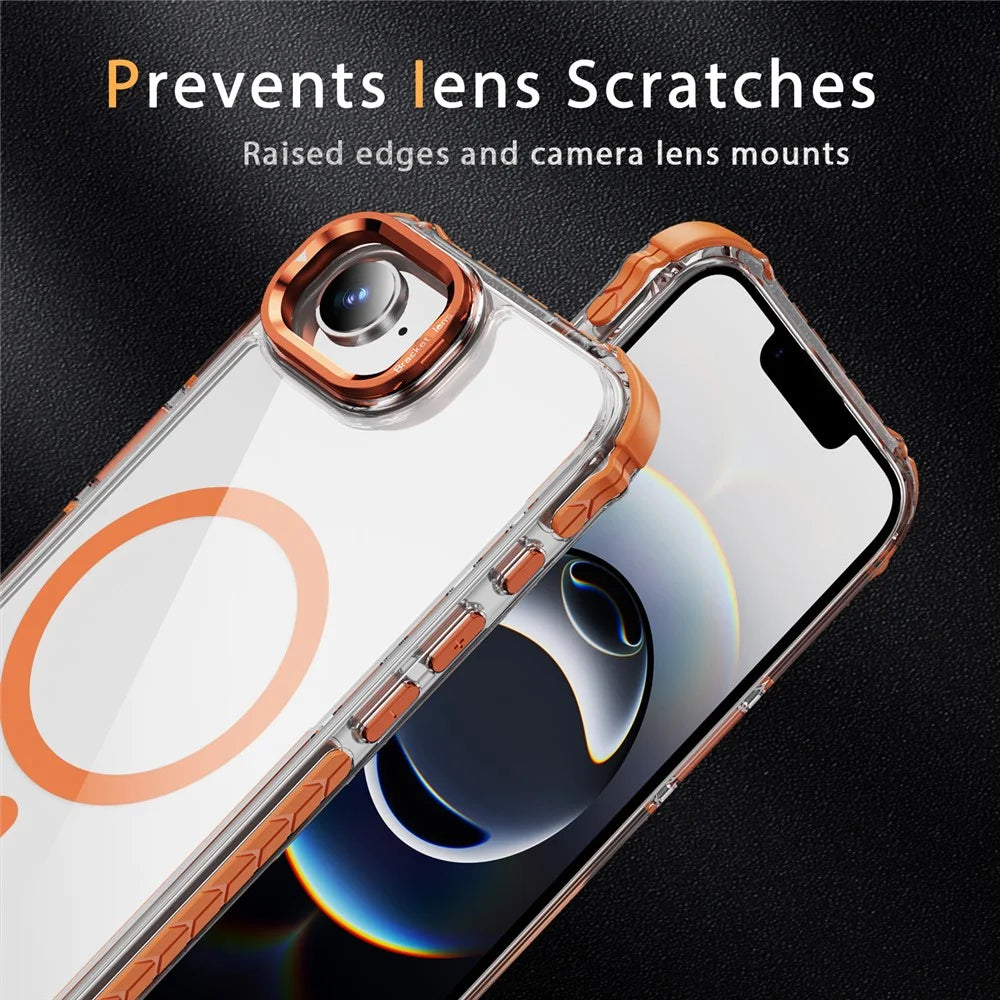 For iPhone 17e / 16e Clear Phone Case with Lens Kickstand Cover Compatible with MagSafe - Orange - 4