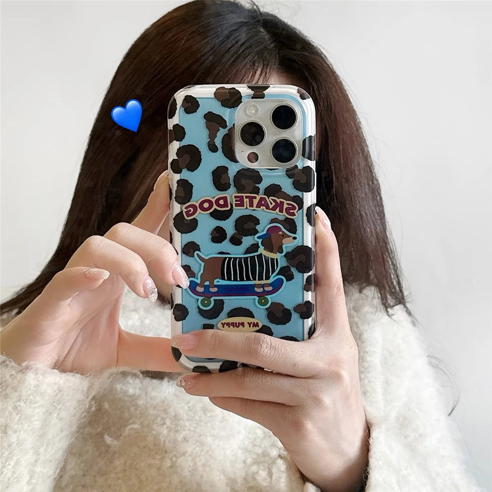 For iPhone 15 Pro Case Leopard Print Dachshund Pattern TPU Shockproof Phone Cover - 2