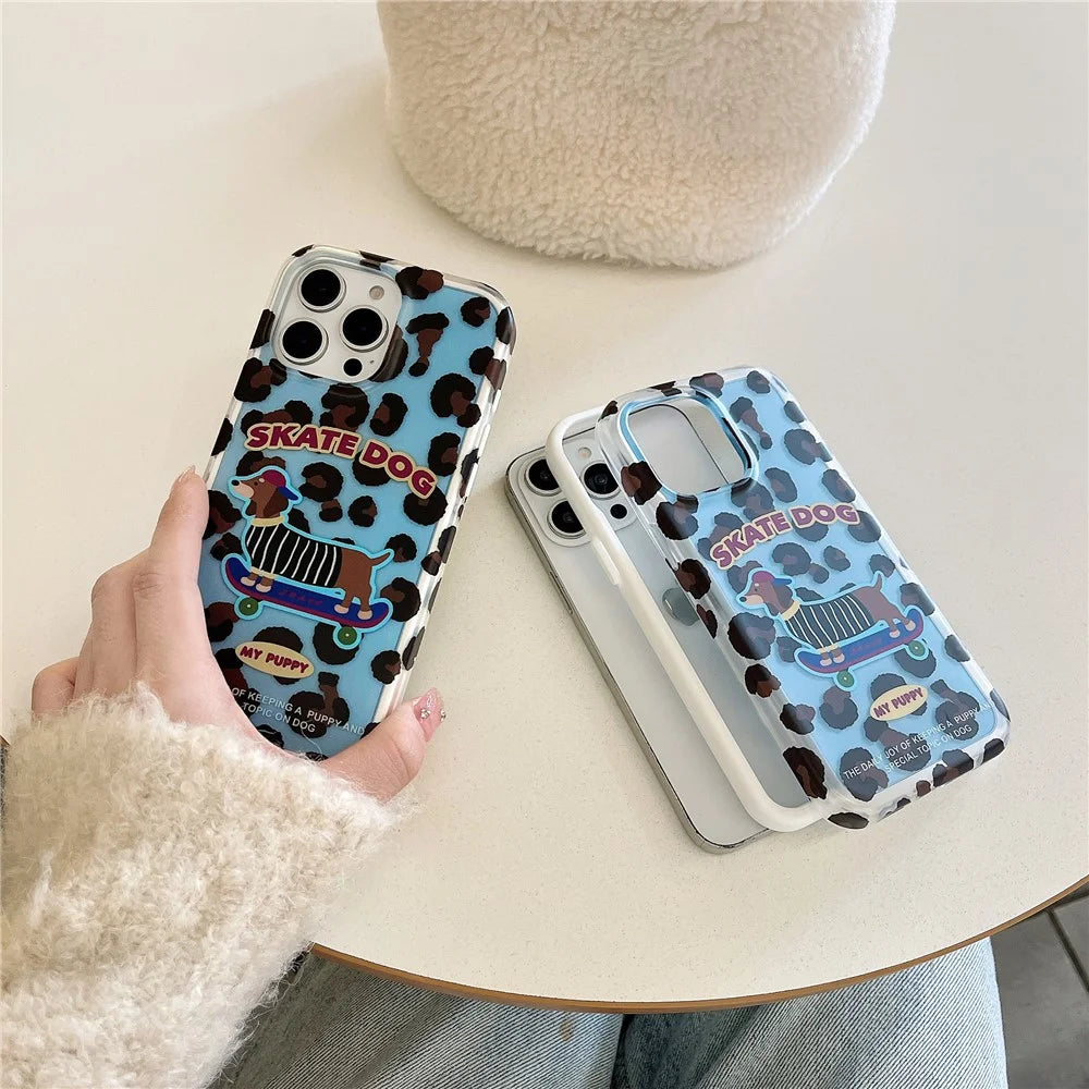 For iPhone 15 Pro Case Leopard Print Dachshund Pattern TPU Shockproof Phone Cover - 3