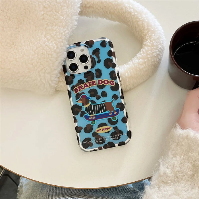 For iPhone 15 Pro Max Case Leopard Print Dachshund Pattern TPU Shockproof Phone Cover - 4