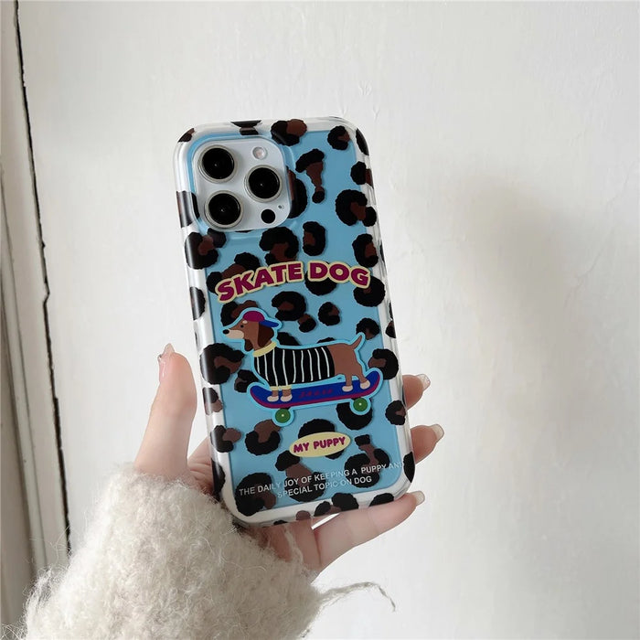 For iPhone 15 Pro Max Case Leopard Print Dachshund Pattern TPU Shockproof Phone Cover - 5
