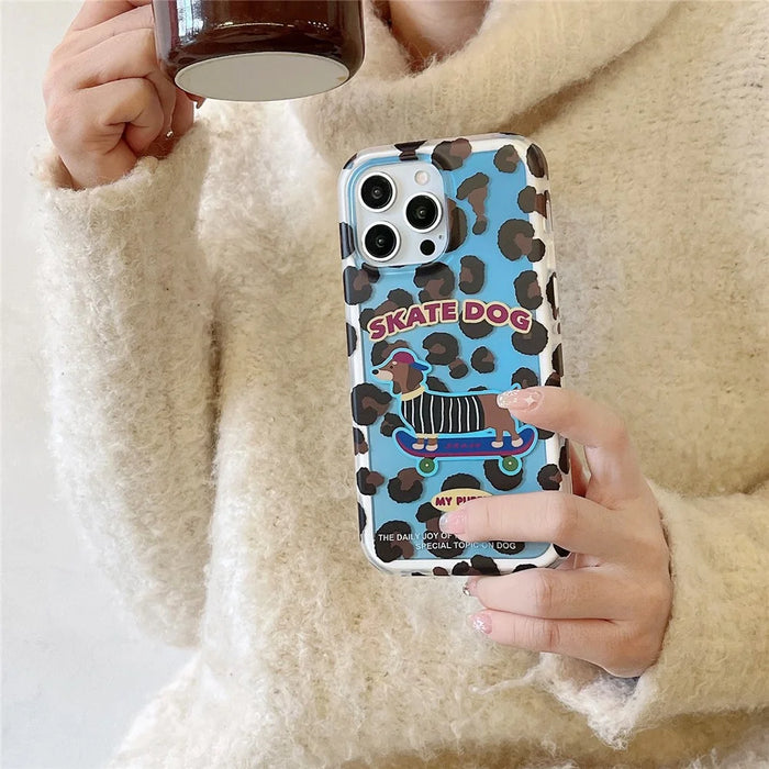 For iPhone 15 Pro Max Case Leopard Print Dachshund Pattern TPU Shockproof Phone Cover - 7