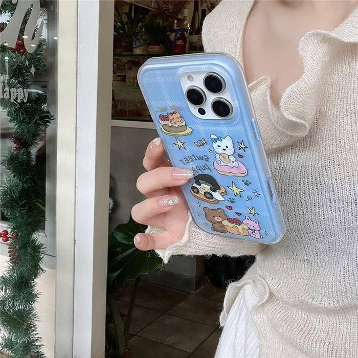 For iPhone 16 Pro Case IMD Cartoon Dog Pattern TPU Shockproof Phone Cover - Blue Plaid - 2