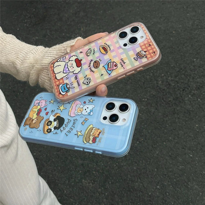 For iPhone 16 Pro Case IMD Cartoon Dog Pattern TPU Shockproof Phone Cover - Blue Plaid - 5