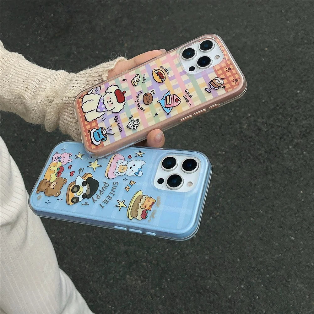 For iPhone 16 Pro Max Case IMD Cartoon Dog Pattern TPU Shockproof Phone Cover - Blue Plaid - 5