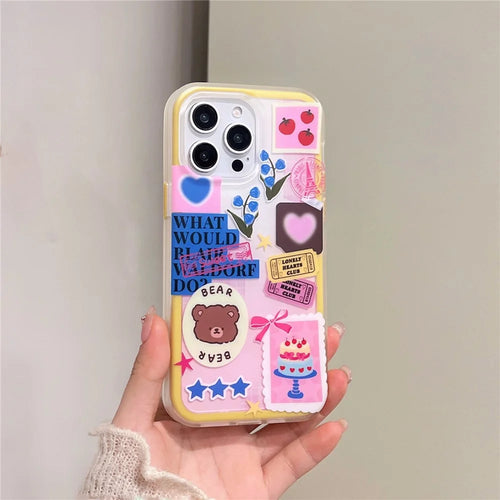For iPhone 16 Pro Case IMD Cartoon Bear Sticker Design TPU Shockproof Phone Cover - 1