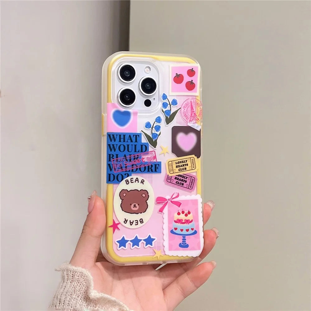 For iPhone 16 Pro Max Case IMD Cartoon Bear Sticker Design TPU Shockproof Phone Cover - 1