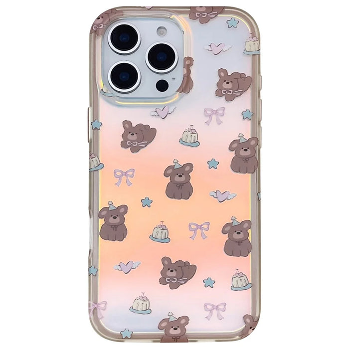 For iPhone 16 Pro Max Case IMD Laser Bear Design TPU Shockproof Phone Cover - 1
