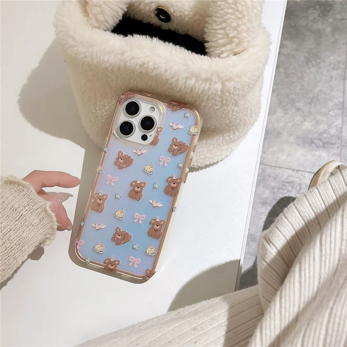 For iPhone 16 Pro Max Case IMD Laser Bear Design TPU Shockproof Phone Cover - 3
