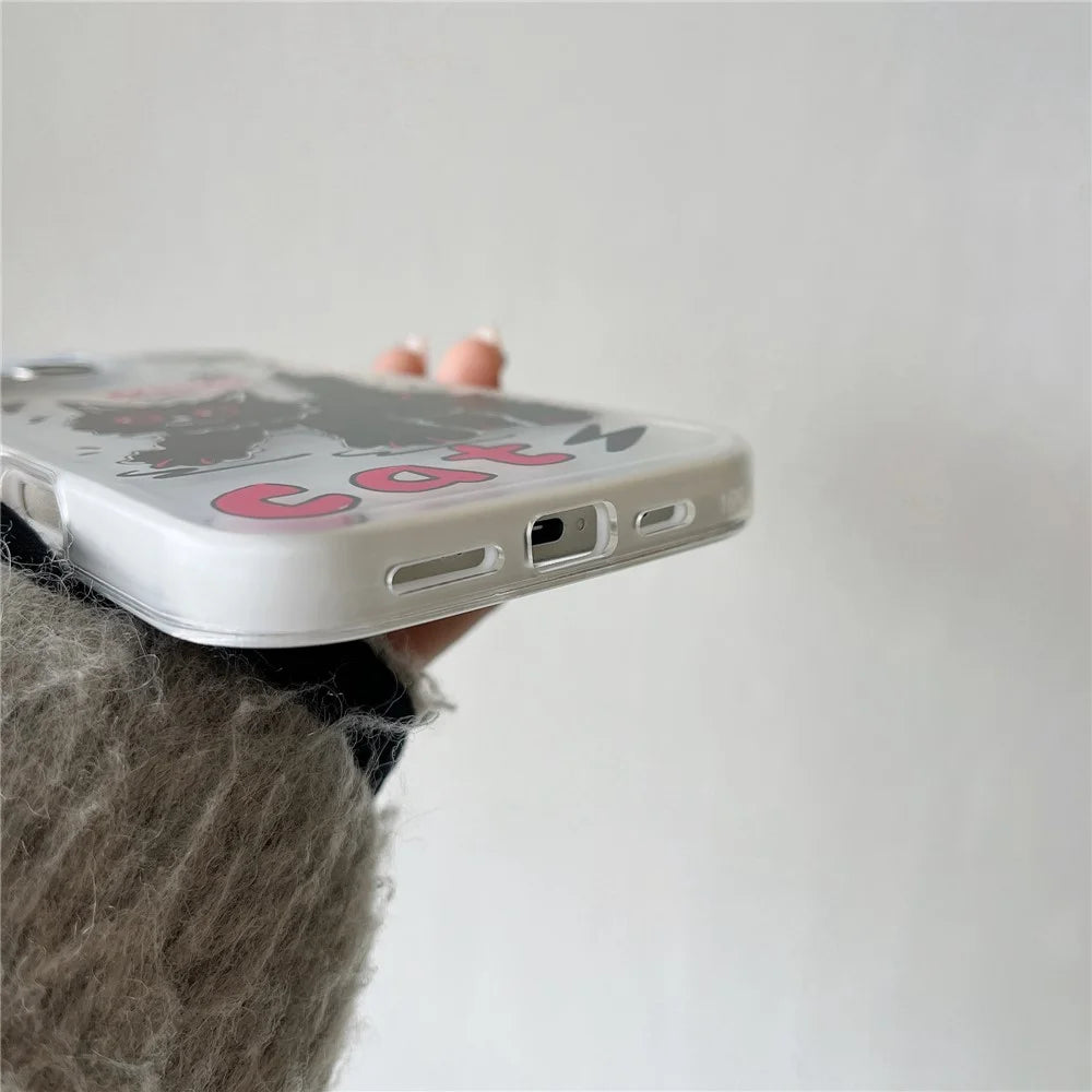 For iPhone 16 Pro Case IMD Cartoon Cat Design TPU Shockproof Phone Cover - 4