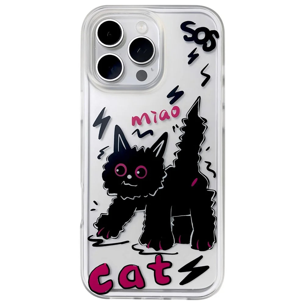 For iPhone 16 Pro Max Case IMD Cartoon Cat Design TPU Shockproof Phone Cover - 1