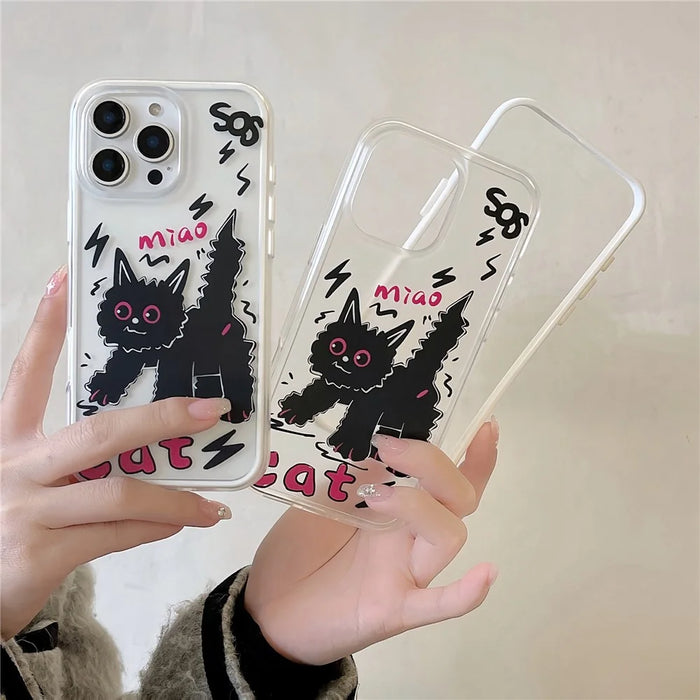 For iPhone 16 Pro Max Case IMD Cartoon Cat Design TPU Shockproof Phone Cover - 3