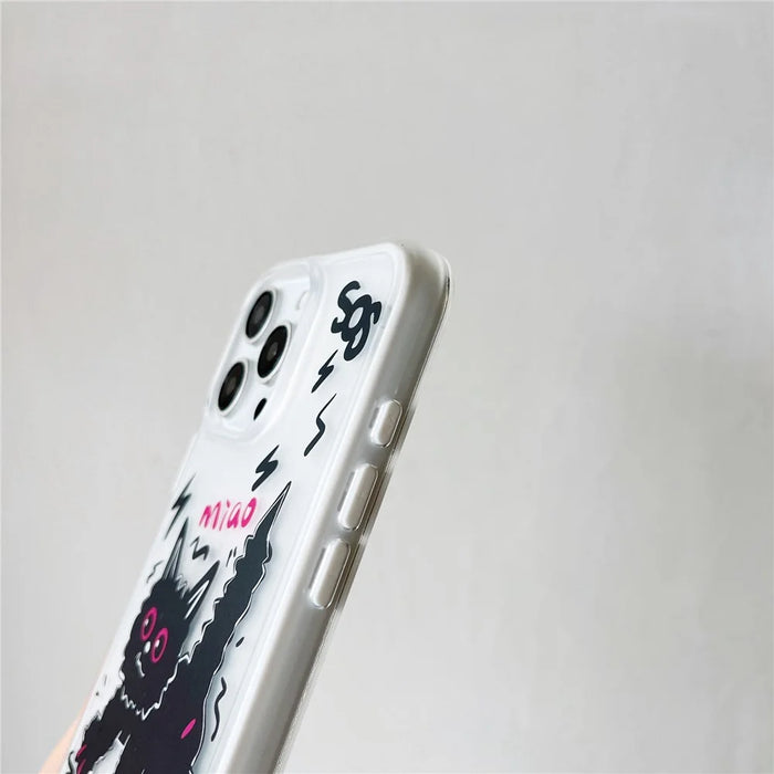 For iPhone 16 Pro Max Case IMD Cartoon Cat Design TPU Shockproof Phone Cover - 5