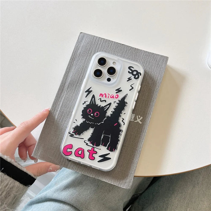 For iPhone 16 Pro Max Case IMD Cartoon Cat Design TPU Shockproof Phone Cover - 7