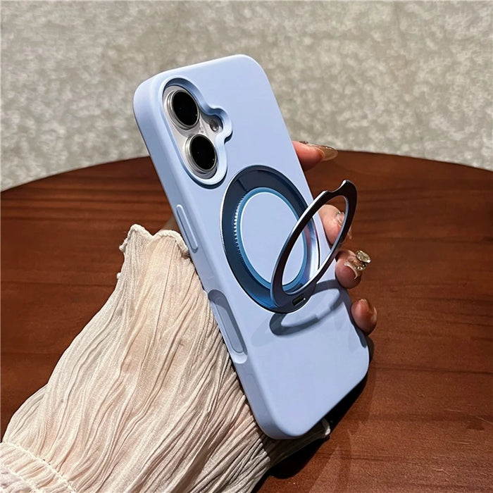 For iPhone 16 Case Rotating Kickstand Liquid Silicone Phone Case Compatible with MagSafe - Blue - 1
