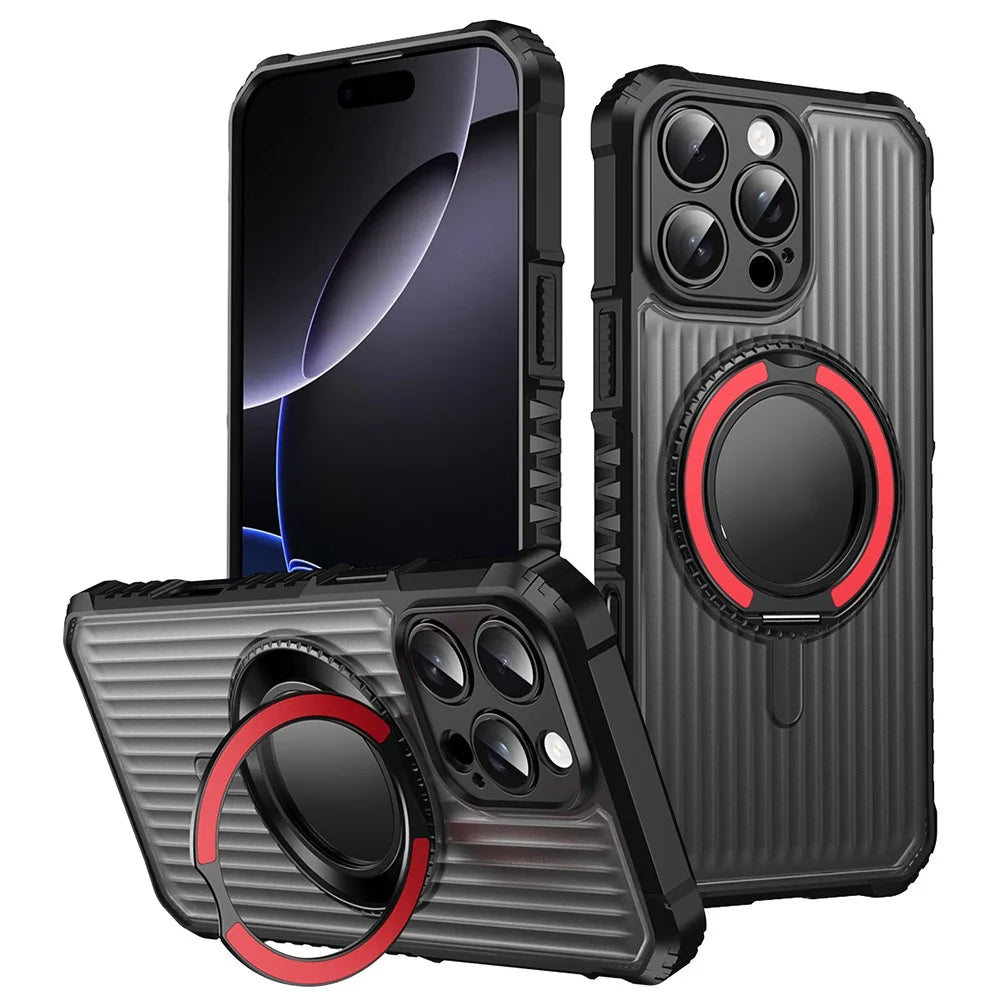 For iPhone 16 Pro Magnetic Case with Kickstand PC + TPU Phone Back Cover - Red - 1