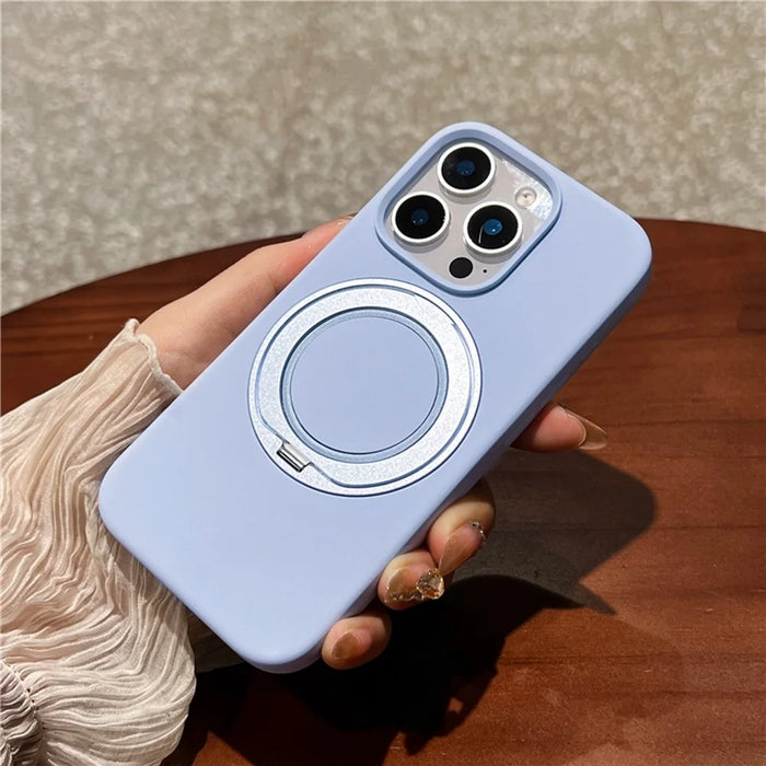 For iPhone 16 Pro Case Rotating Kickstand Liquid Silicone Phone Case Compatible with MagSafe - Blue - 2