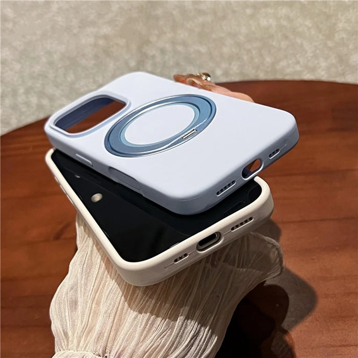 For iPhone 16 Pro Case Rotating Kickstand Liquid Silicone Phone Case Compatible with MagSafe - Blue - 7