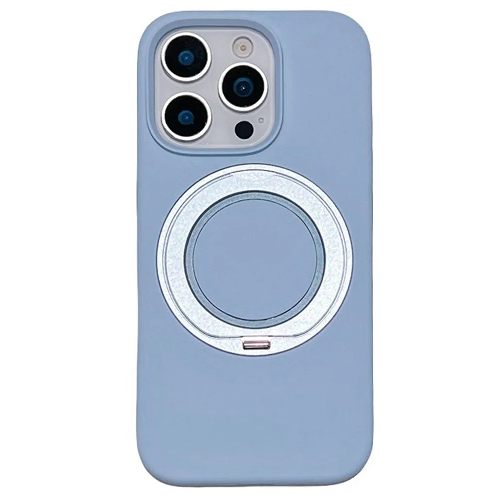 For iPhone 16 Pro Max Case Rotating Kickstand Liquid Silicone Phone Case Compatible with MagSafe - Blue - 1