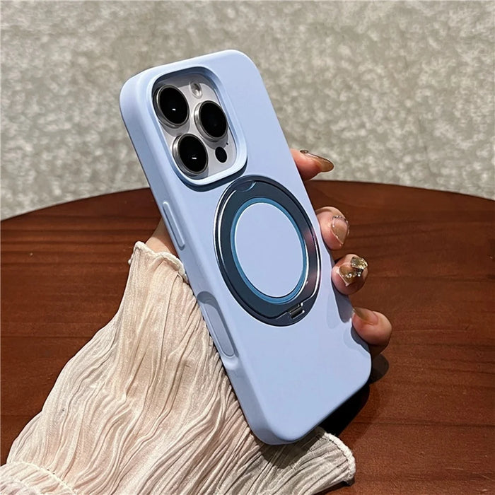 For iPhone 16 Pro Max Case Rotating Kickstand Liquid Silicone Phone Case Compatible with MagSafe - Blue - 3