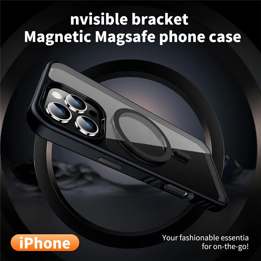 For iPhone 16 Pro Case Compatible with MagSafe Transparent PC + TPU Anti-Slip Phone Cover - Black - 2